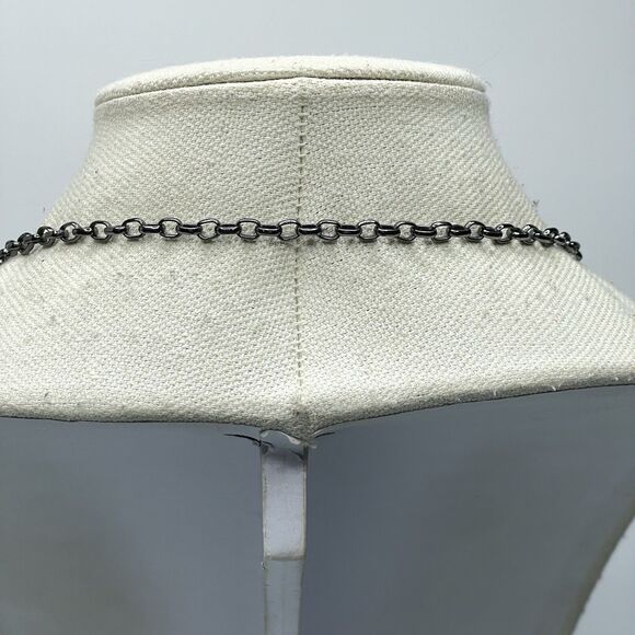 Gunmetal Tone All Glass Beaded Rhinestone Layered Statement Necklace Bold - Picture 5 of 6